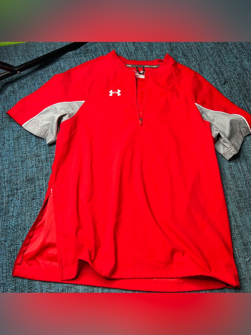 Under Armour All Season Gear Loose 1/4 Zip Pullover Coach Red Gray Men's Small